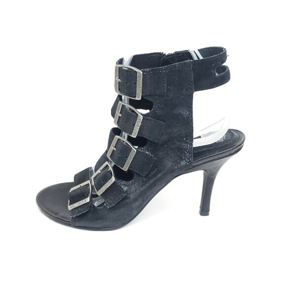 Harley-Davidson Black Suede Strappy Buckle Heels Open Toe Sandals Womens 10 - Picture 1 of 9
